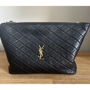 Saint Laurent Gaby Cosmetic Pouch Black Quilted Leather Small Clutch